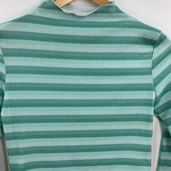 Cali Be Women's Striped Ribbed Mock Neck Long Sleeve‎ Top in Light Blue SZ L NWT - Picture 5 of 11